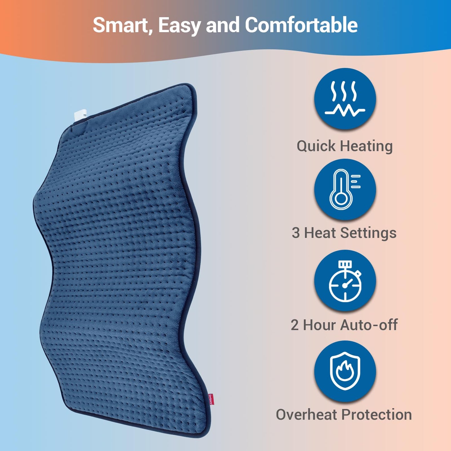 Comfytemp Heating Pad for Back Pain Relief Gifts for Fathers Day, Electric Heating Pad for Period Cramps, Moist/Dry Heat, 3 Heat Settings, 2H Auto Off, Machine Washable (12" x24", Navy Blue)