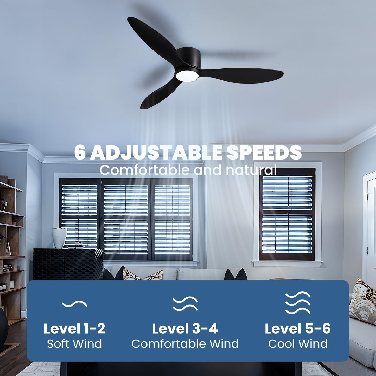 Ludomide Ceiling Fans With Lights,52 Inch Low Profile Ceiling Fan With Wall Control And Remote Control,Dimmable,Flush Mount Ceil