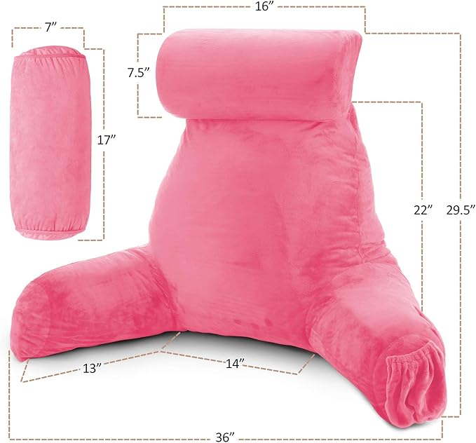Nestl Reading Pillow Large Bed Pillow, Back Pillow for Sitting in Bed Shredded Memory Foam Chair Pillow, Reading & Bed Rest Pillows Light Pink Back Pillow for Bed, Bed Chair Arm Pillow with Pockets
