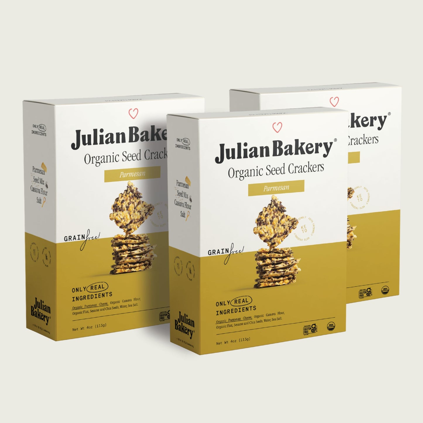 Julian Bakery Organic Seed Crackers - Parmesan 4oz | Gluten Free and Organic Certified | Grain Free | Low Carb (3PACK)