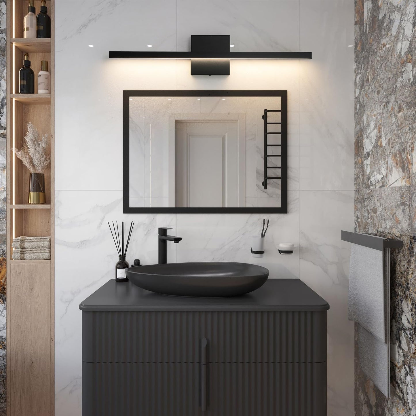 Epinl Black Vanity Light Fixtures For Bathroom - 23.6 Inch Dimmable Modern Bathroom Light Fixture Over Mirror 5Cct Adjustable Wall Sconce Lighting Fixture Led Vanity Lights Bar