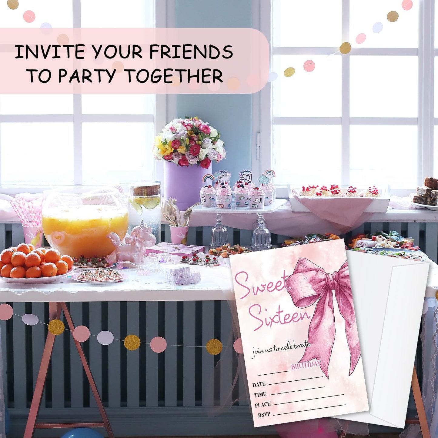 Sweet 16th Birthday Invitations, Bow Party Invitations, 20 Double-Sided Fill In Invitation with Envelopes for Teen Girls, Invitations Cards for Birthday Party Decorations Favor - 11