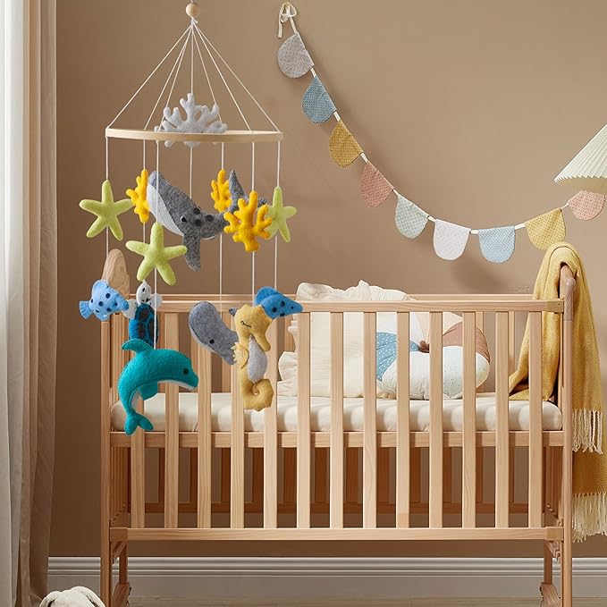 Baby Crib Mobile, Felt Ocean Mobile for Boys and Girls, Baby Mobile for Bassinet, Baby Bedroom Hanging Nursery Decor Gift Set