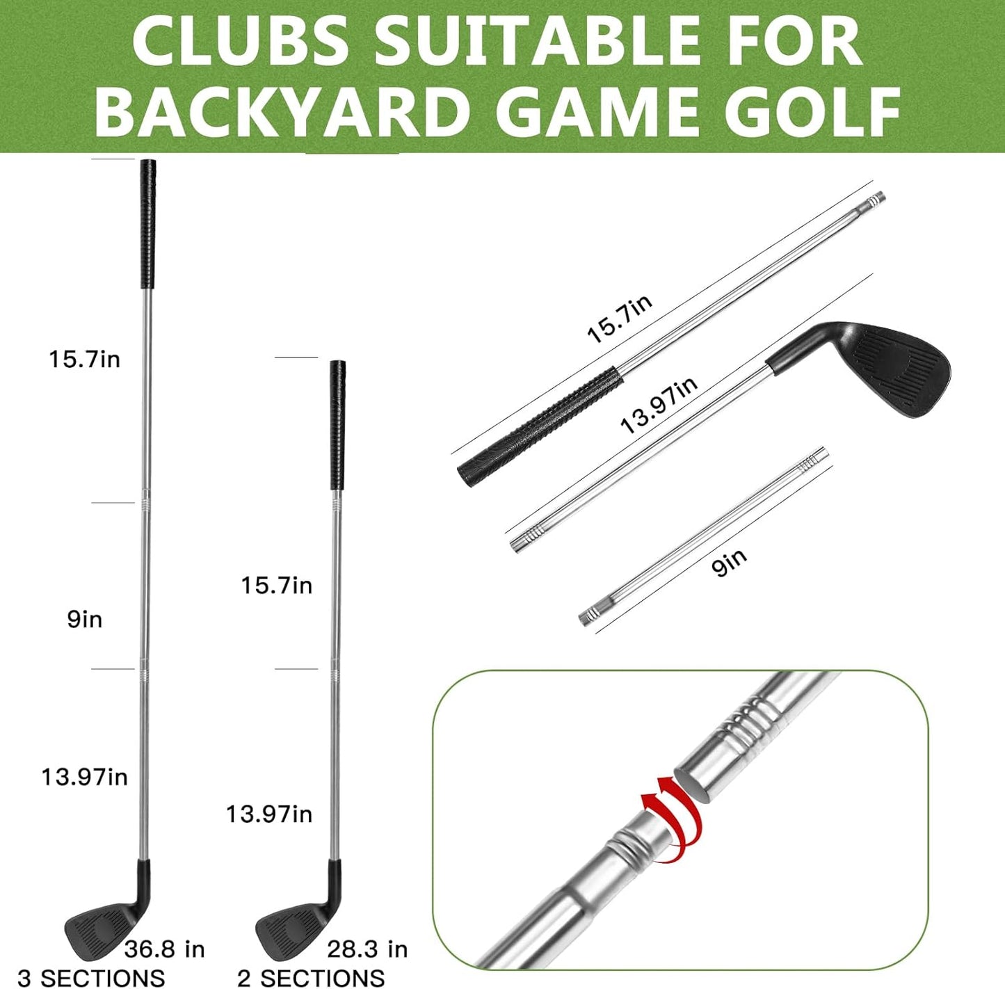 SJEhome Backyard Game Golf 2 Clubs and 5 Balls Suitable for 9/6/3 Hole Backyard Game Golf Yard Practice Outdoor Indoor Golf Gifts