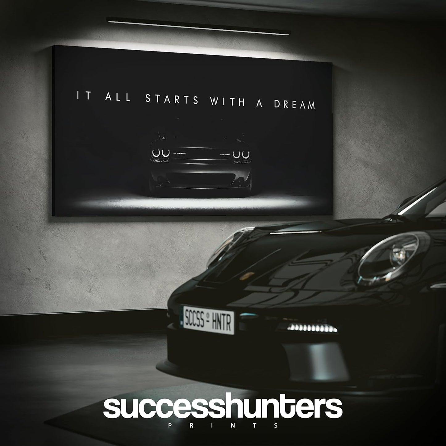 Motivational Wall Art for Office, Super Car Art Canvas, Inspirational Automotive Decor for Challenger Sportscar Lovers, Motivational Wall Decor for Office and Home, Inspiring Car Poster (20 X 10 in)