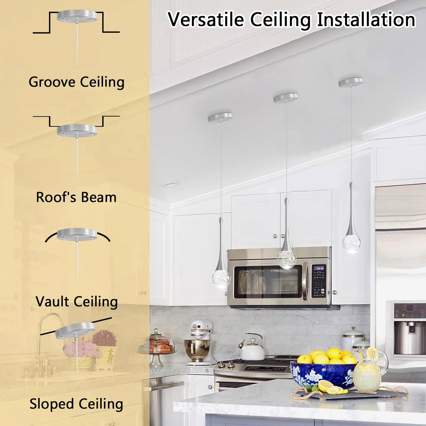 Cenozo Modern Pendant Lights For Kitchen Island Led Dimmable Crystal Glam Ceiling Pendant Lighting For Dining Room Hallway Bedroom Corner Lamp Brushed Nickel