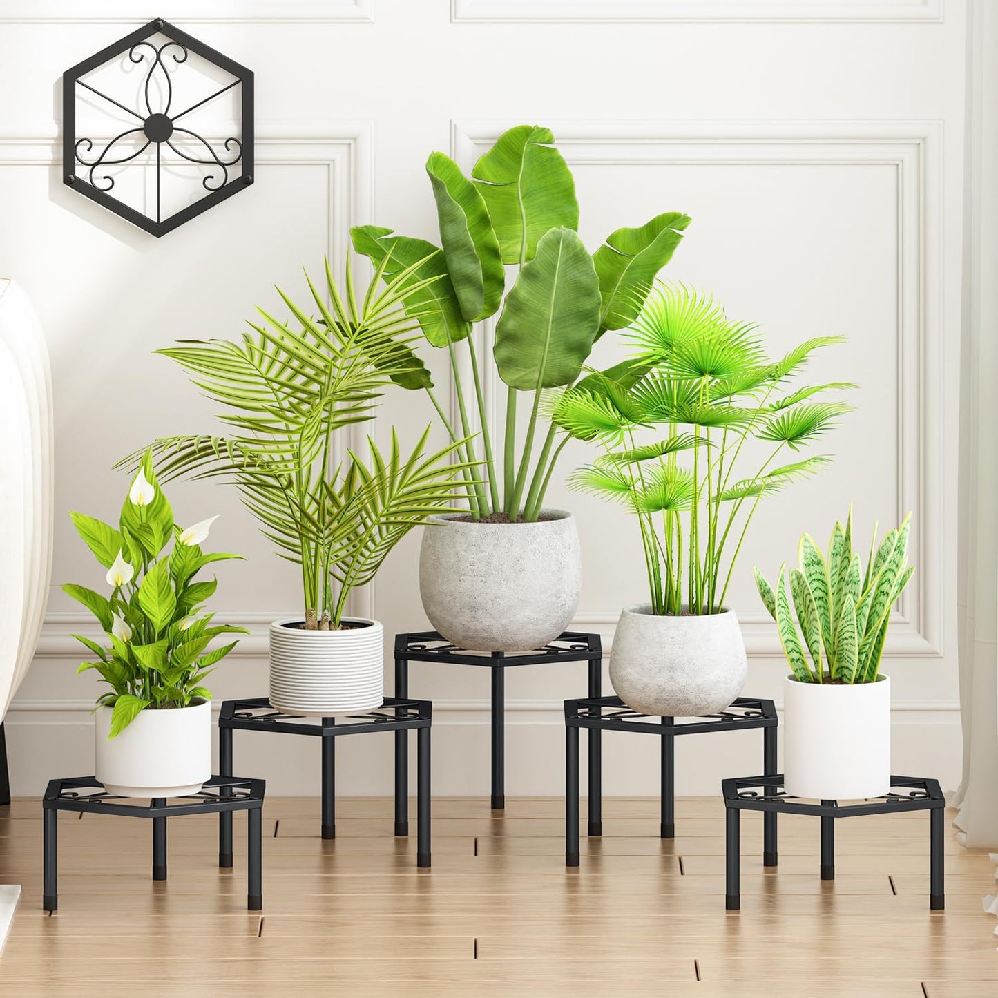 5-Pack Metal Plant Stands for Outdoor Indoor, Anti-Rust Iron Flower Pot Stand, Heavy Duty Plant Pot Shelf for Multiple Plant, Decoration Racks for Home, Patio & Garden