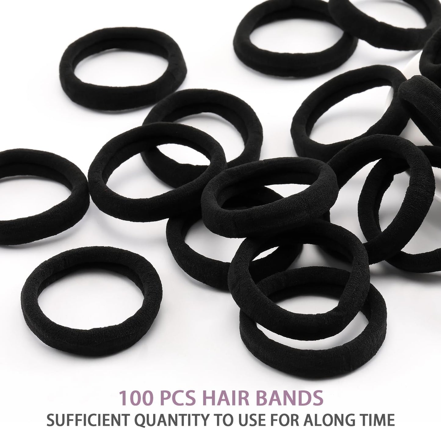 100PCS Black Hair Ties for Women, No Crease No Damage, Seamless Cotton Bands for Thick Thin Hair, Soft Ponytail Holders, Accesso