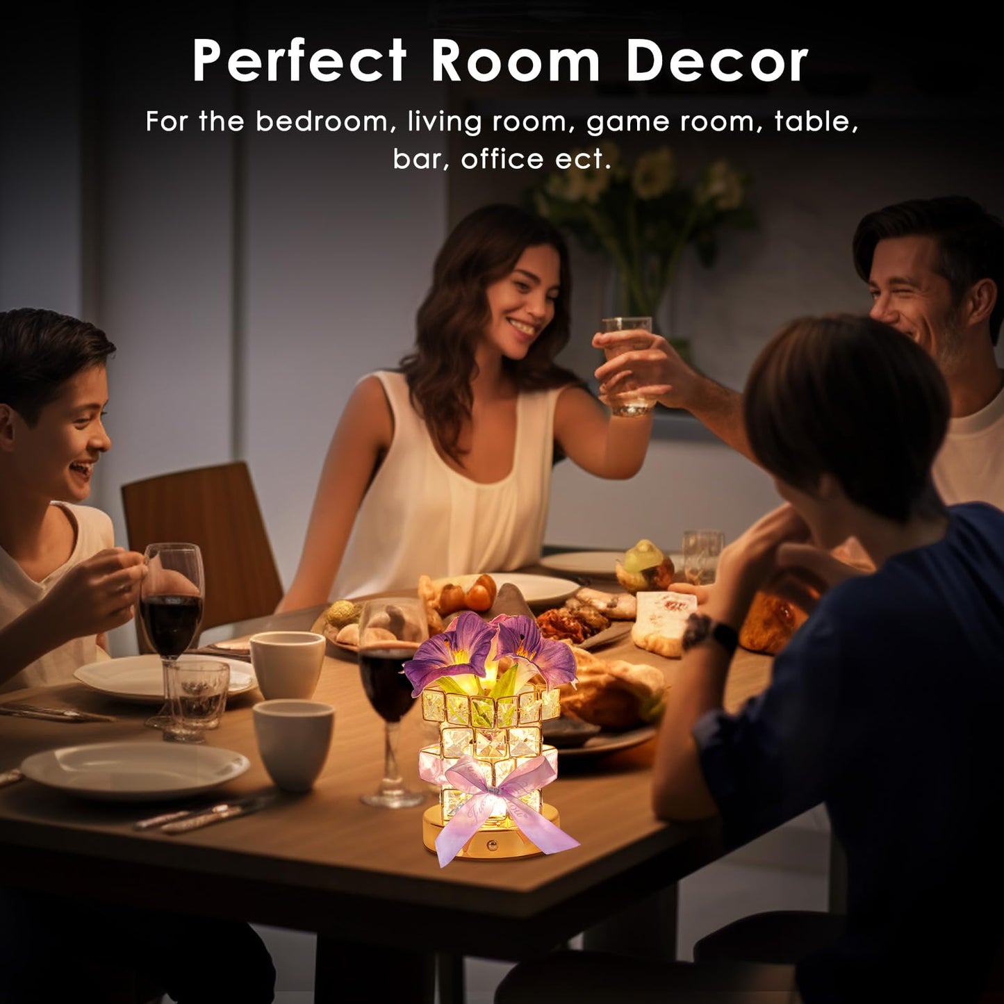Purple Morning Glory Flower Table Lamp  Artificial Flowers Birthday Gifts For Women Mom Grandma Sister  Rechargeable Battery Powered Cordless Touch Crystal Night Light  Kitchen Bedroom Office Decor