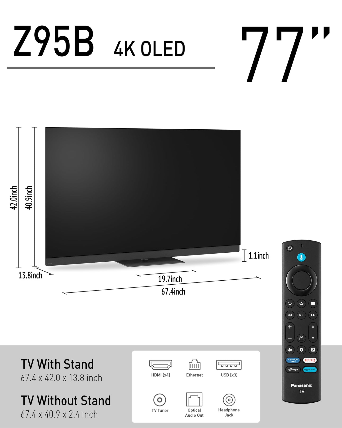 Panasonic 77-inch OLED 4K Smart Fire TV, HDR10+, Dolby Vision IQ, 360 Soundscape Pro, 144Hz - Model TV-77Z95BP, Black
