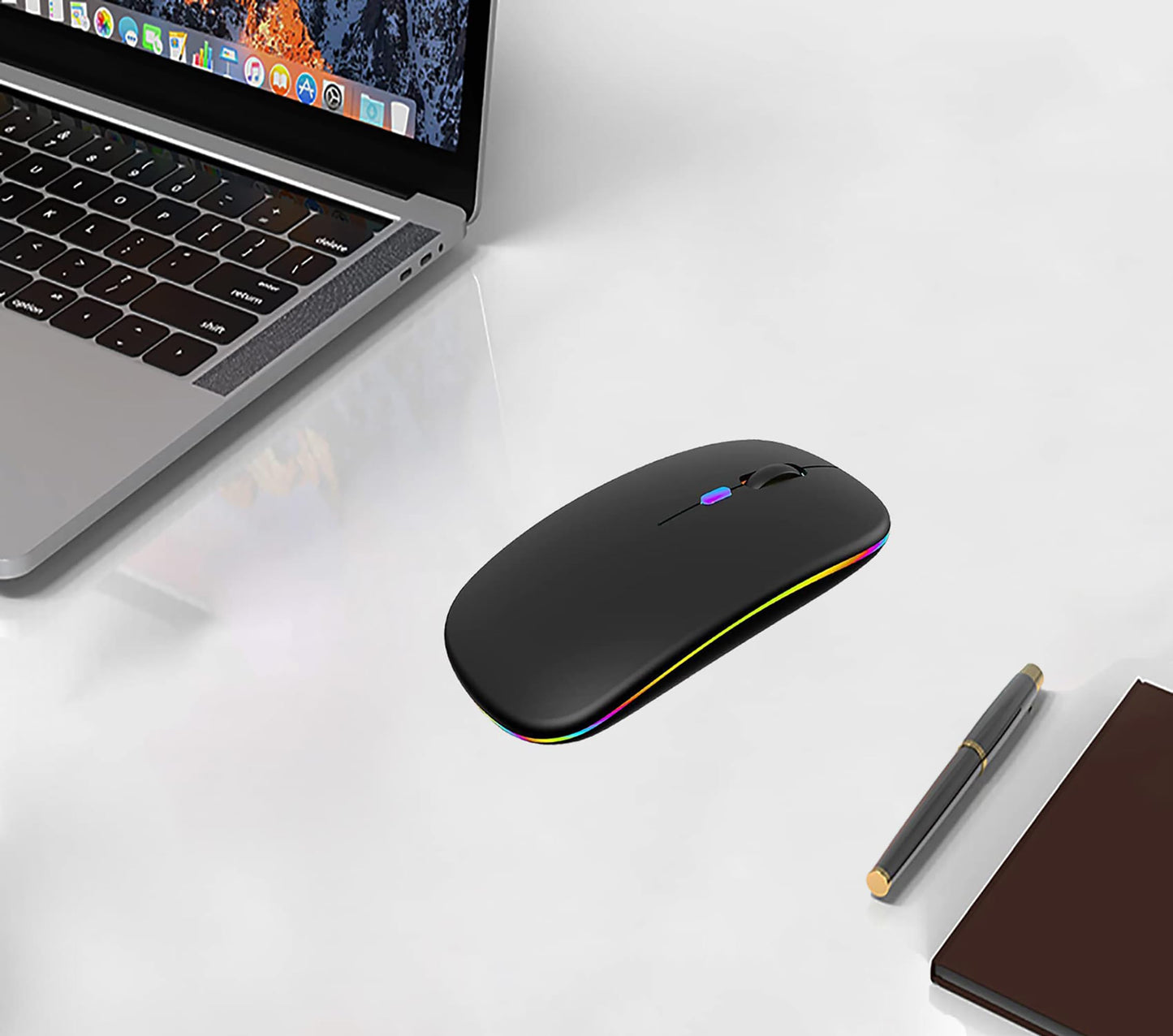 WREANU Wireless Bluetooth Mouse Rechargeable Laptop Mice with LED Lights Silent Slim Use(BT5.2 and 2.4G Portable USB Receiver)Dual Mode Computer Mouse for Laptop/iPad/Tablet/Apple/Computer/Mac(Black)