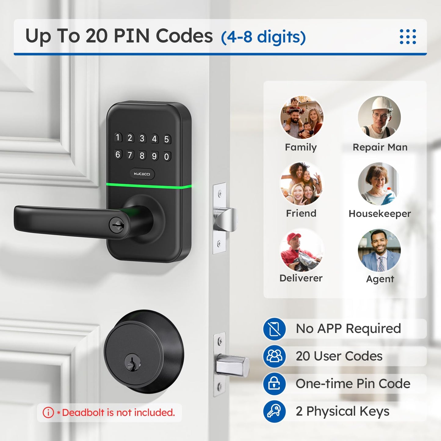 Smart Door Handle Lock with Keypad: Kucacci Keyless Entry Digital Knob for Front Door - Electronic Smart Lock with Keypad - Exterior Code Door Knob - Easy Installation