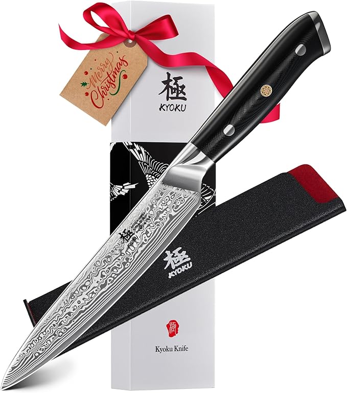 KYOKU Chef Utility Knife - 6" - Shogun Series - Japanese VG10 Steel Core Forged Damascus Blade - with Sheath & Case