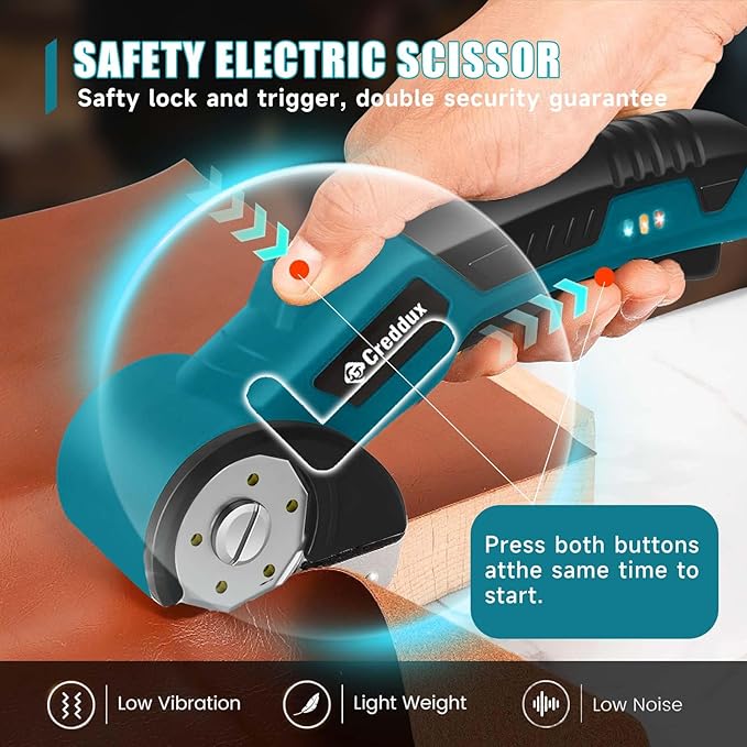Cordless Electric Scissors，Cardboard Cutter Heavy Duty Scissor with 3 Blade, Safety Lock & Extra Blade，Rotary Cutter for Cardboard Fabric Plastic Leather Dark Blue