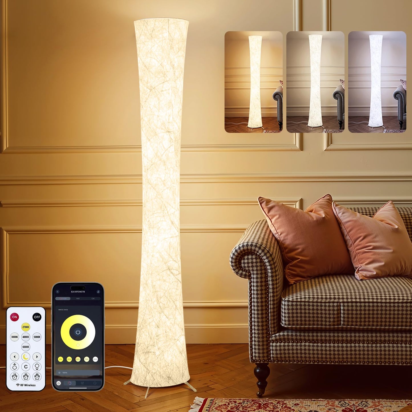 WORLD WIN LED Floor Lamp, 61in Modern Design, 3 Color Temperatures, APP & Remote Control, Dimmable, Round Floor Lamp 02