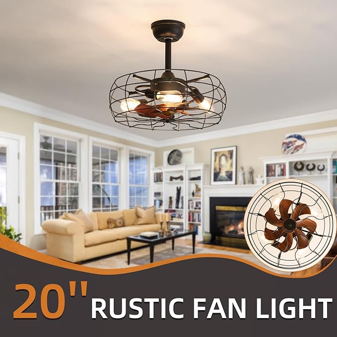 NicBex Ceiling Fan 20 Inch Ceiling Fans with Lights Caged Ceiling Fan with Blades and Remote Control Down Rod Mount Ceiling Fans for Bedroom, Living Room, Black