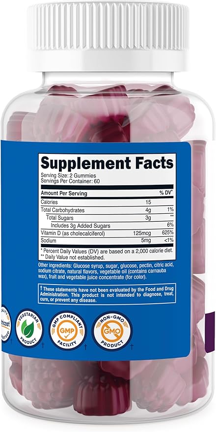 Nutricost Vitamin D3 Gummies 5,000 IU (125mcg), 120 Gummies - Mixed Berry Flavored, 60 Servings
