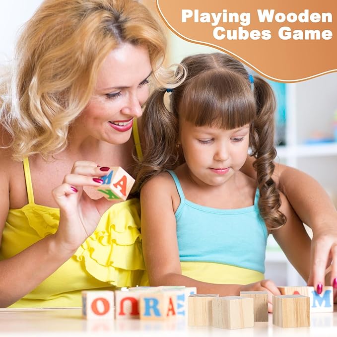 Barydat 450 Pcs 1 in Wooden Cubes, Unfinished Wooden Blocks for Crafting Natural Craft Wood Square Blank Cube for DIY Project Baby Showers