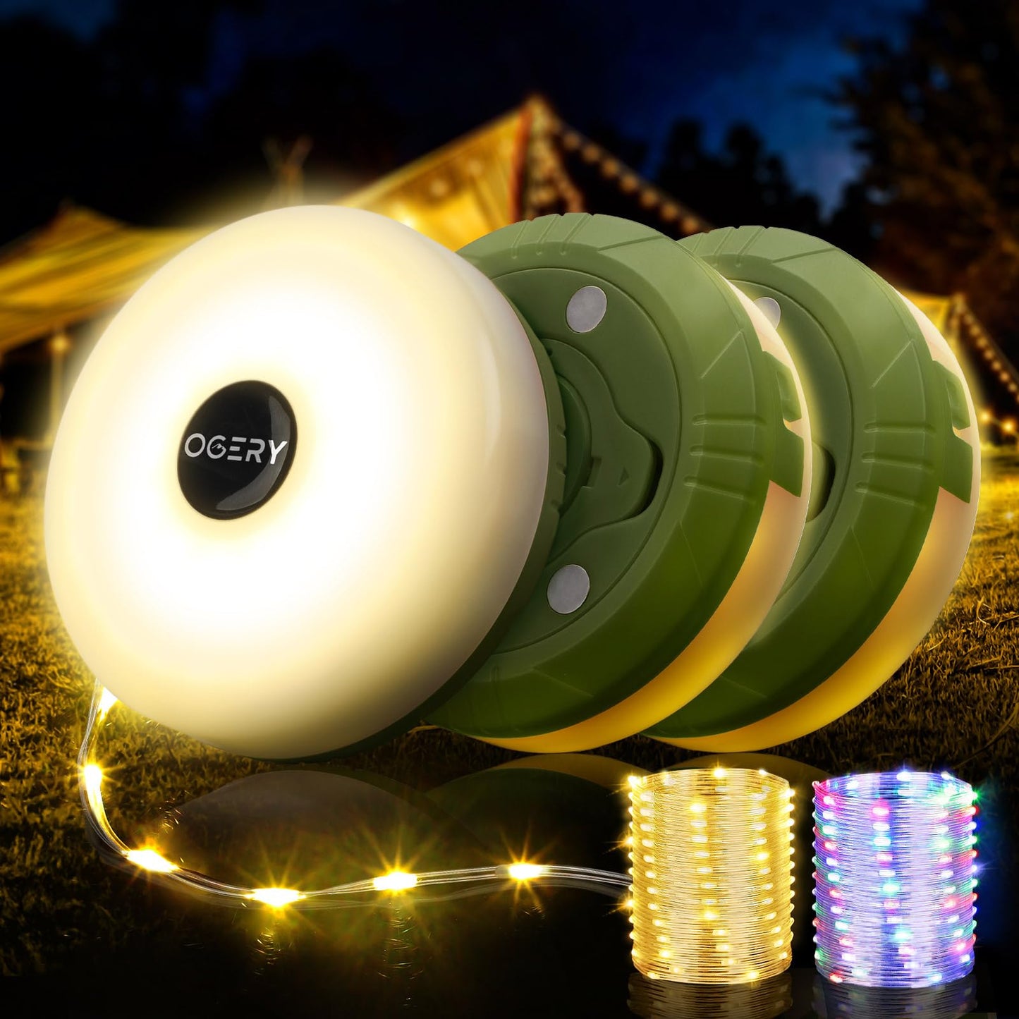 Ogery 3-Pack Camping String Lights  2 In 1 Quick Storage 32.8Ft Rechargeable Tent Lights String With 8 Lighting Modes  Hanging Waterproof Portable Led Lamp For Christmas Decor Party Bedroom Yard