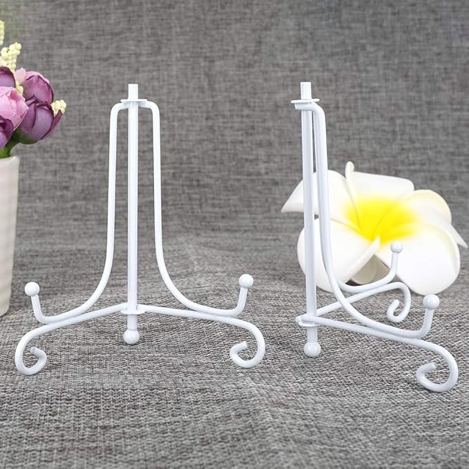LIONWEI LIONWELI 4 Inch White Iron Plate Stand Holder Easel Display Stand for Plate?Picture?Photo and More,4 pcs.