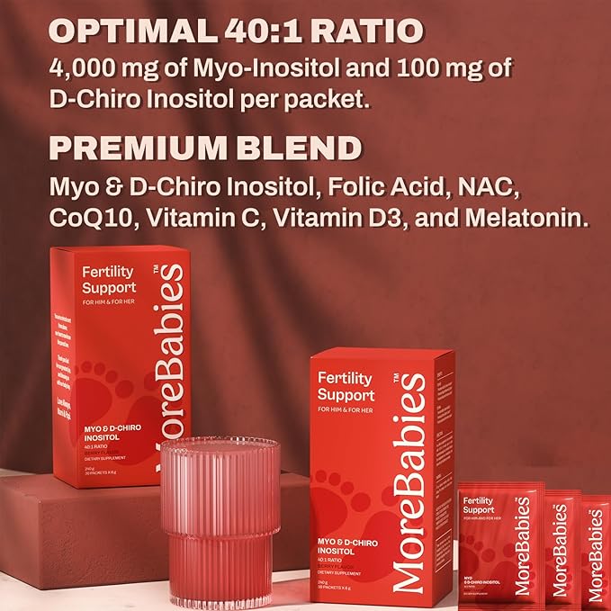 Myo-Inositol & D-Chiro Inositol Fertility Supplement for Women and Men. 30-Day Supply, Berry Flavored Packets. Promotes Healthy Ovarian Function and Sperm Quality.