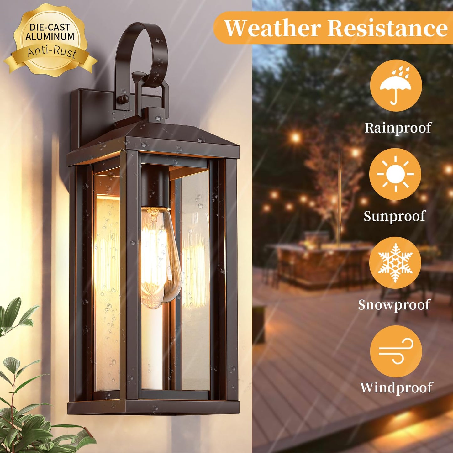 Snru 17 Brown Large Exterior Lighting Fixtures 2Pack  Waterproof Outdoor Wall Porch Lights Sconces Wall Mount  Coach Lights For Garage Carriage Lights Exterior For House