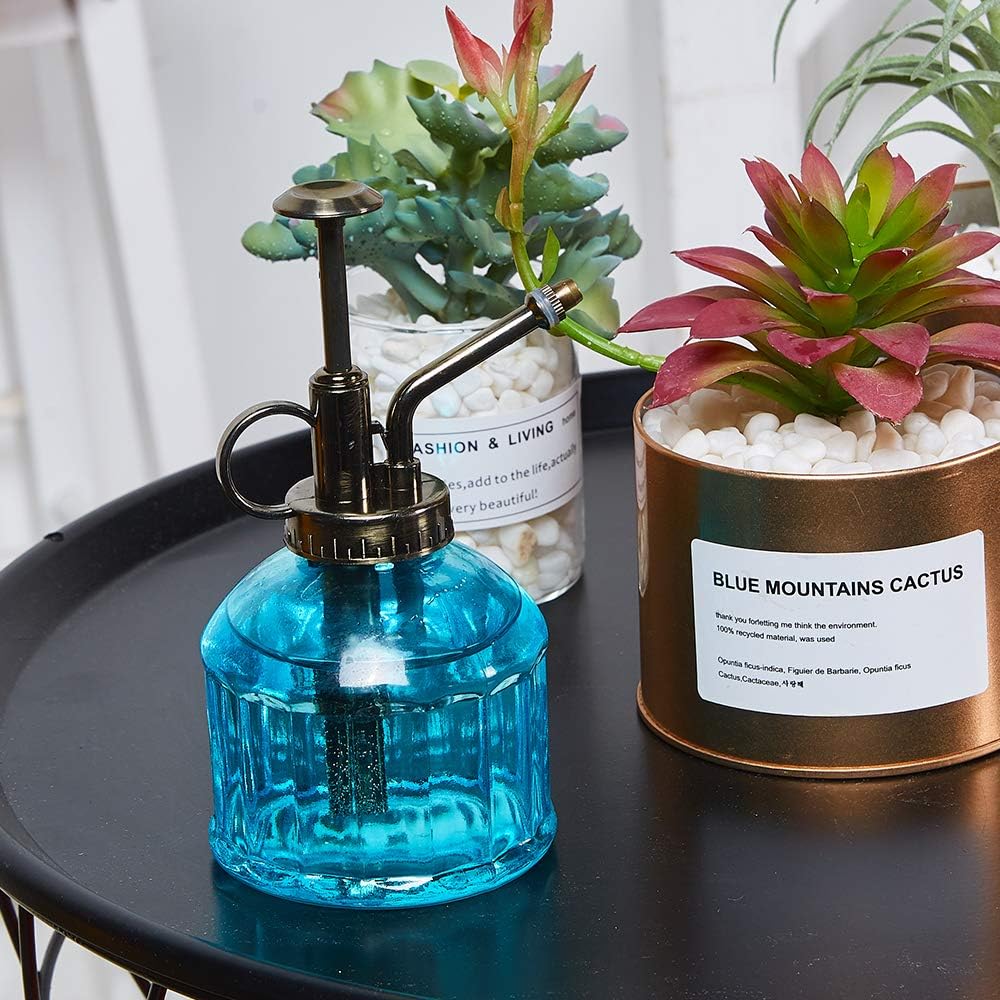 Glass Plant Mister Spray Bottle, Vintage Plant Water Spritzer Sprayer Mister, Succulent Watering Bottle with Top Pump, Small Glass Watering Can for Indoor Outdoor Houseplant - Blue