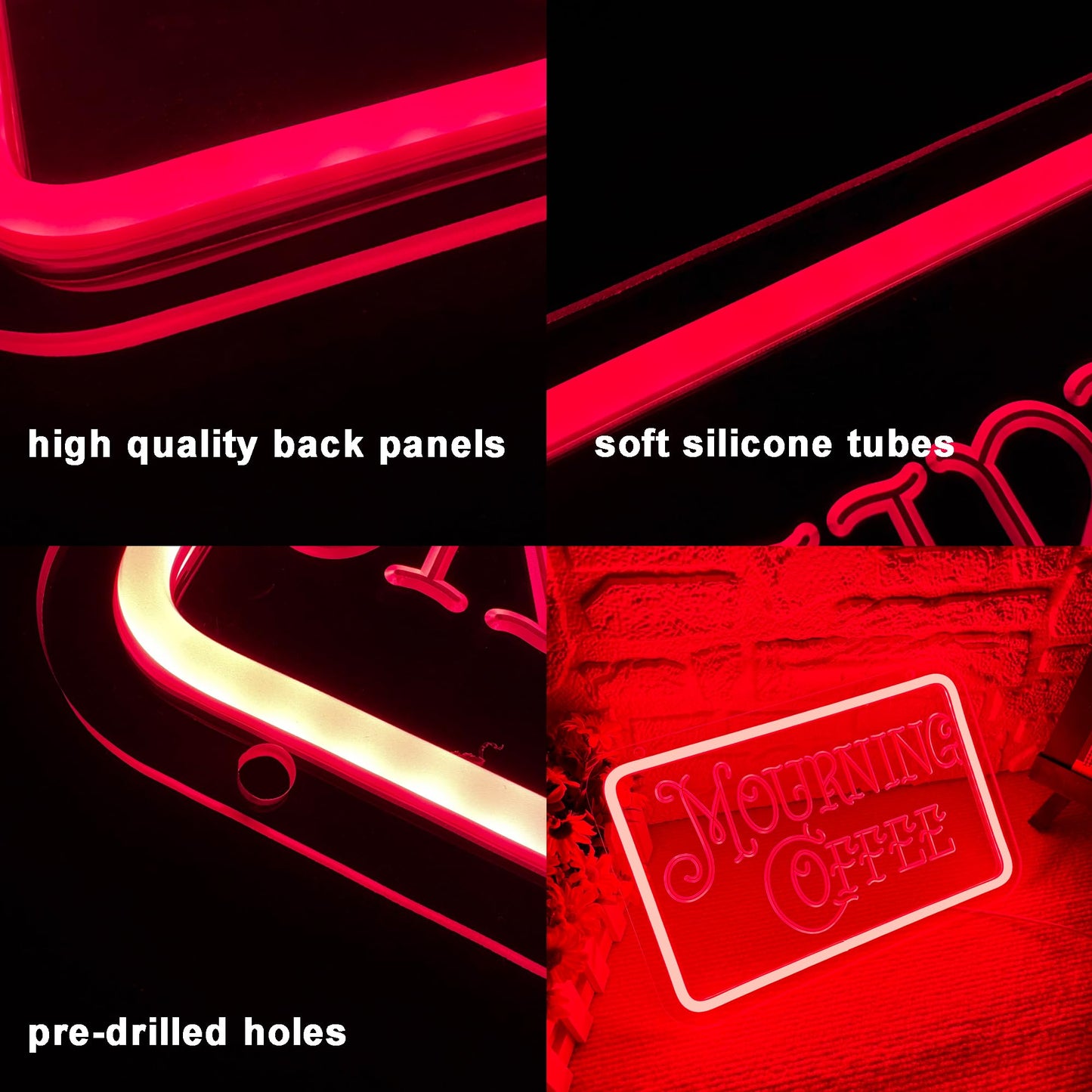 Symone Mourning Coffee Neon Sign, USB Powered Dimmable LED Light, 11.8x7.8 In, Red+White, Halloween Decor for Cafe & Home