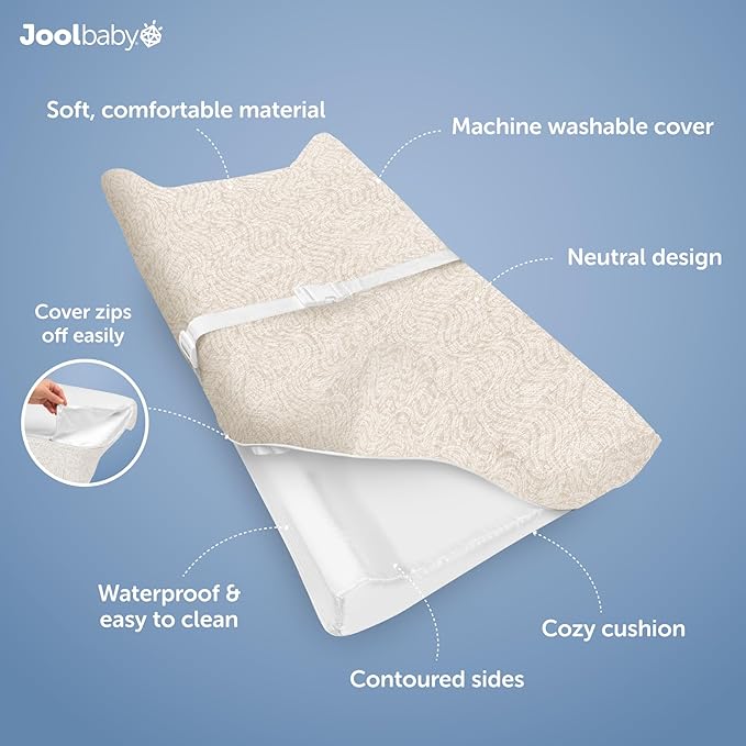 Jool Baby Soft Changing Pad + Washable Cover, Non-Slip - Fits Standard Changing Tables & Dressers (Oatmilk/Wave)