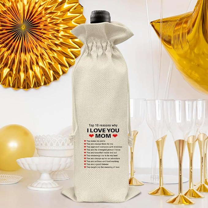 HOIJAUMAI Mom Gift From Son Daughter, Gifts for Mom Birthday Mother's Day Mom Wine Bag Mother Wine Gift Bags