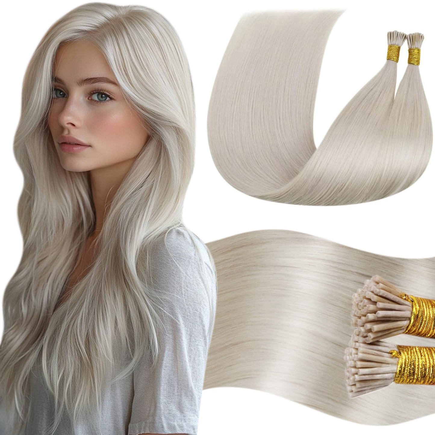 LaaVoo I Tip Hair Extensions Human Hair Platinum Blonde Itip Human Hair Extensions Blonde I Tip Extensions Human Hair Pre Bonded