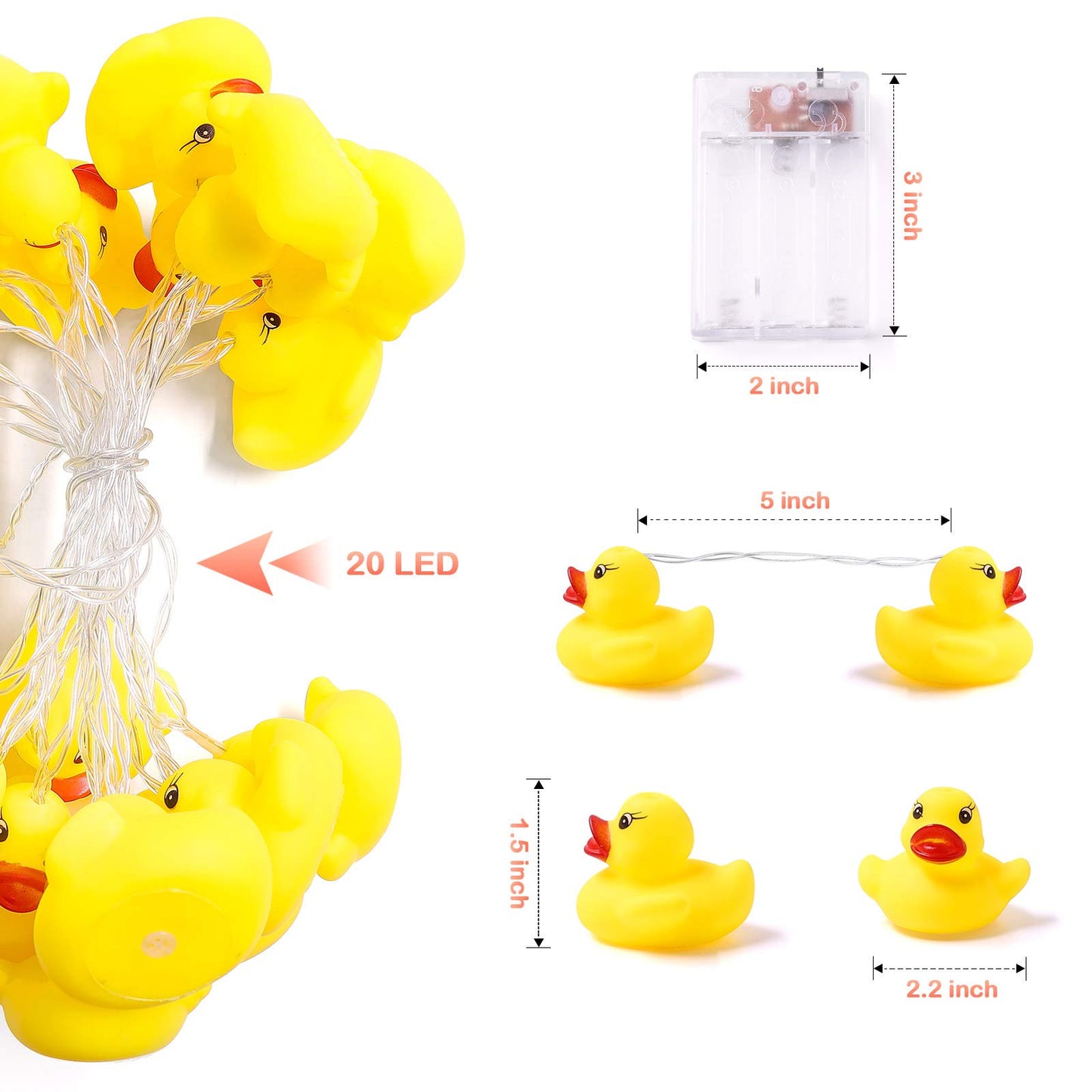 Acelist 20-Light Led String Lights - Yellow Duckling - Squeaky Decorative Lights For Kids Room, Holiday, Party, Garden, Dorm
