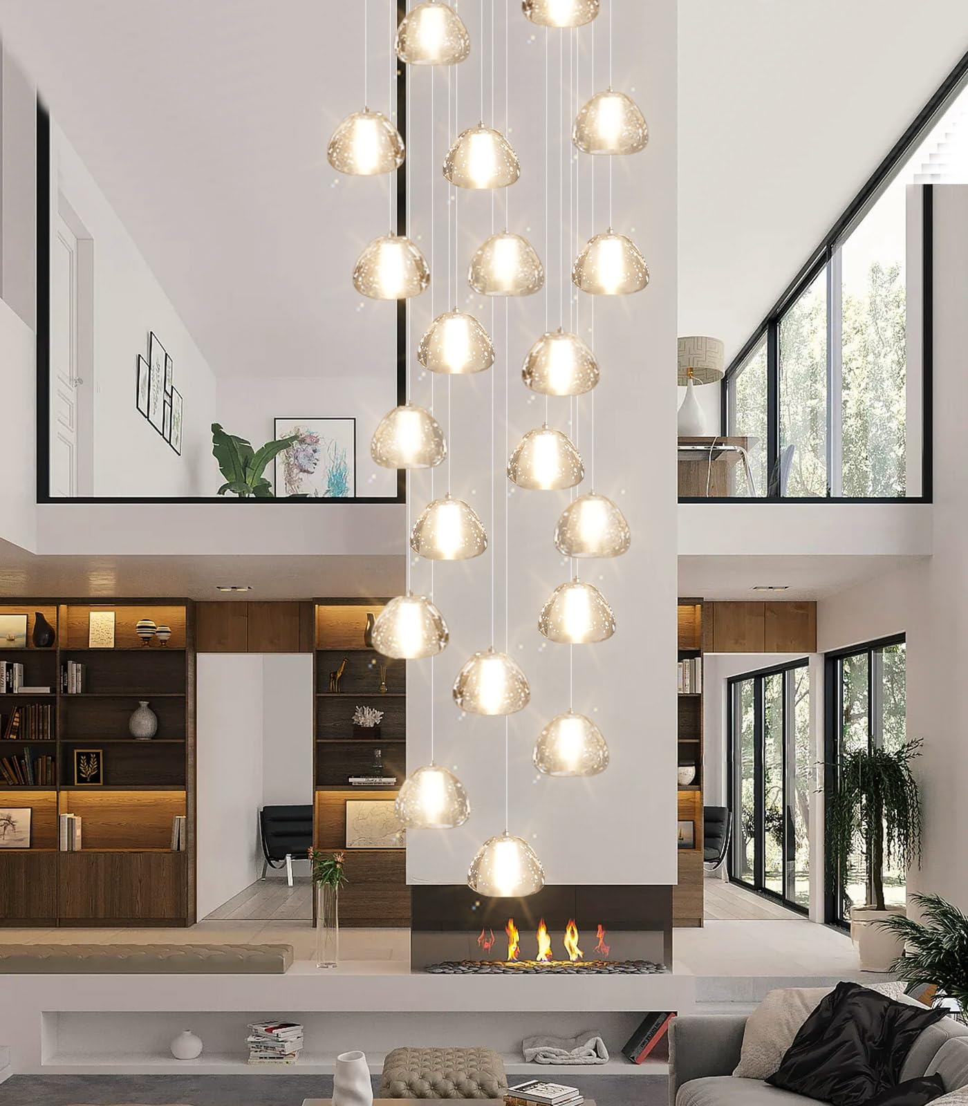 Dolria 20-Light Modern Chandeliers For Entrance High Ceiling Chandelier Living Room Lights Fixture Led Ceiling Lamp Bubble Crystal Adjust Hanging Pendants Lighting For Stairwell Hallway Foyer