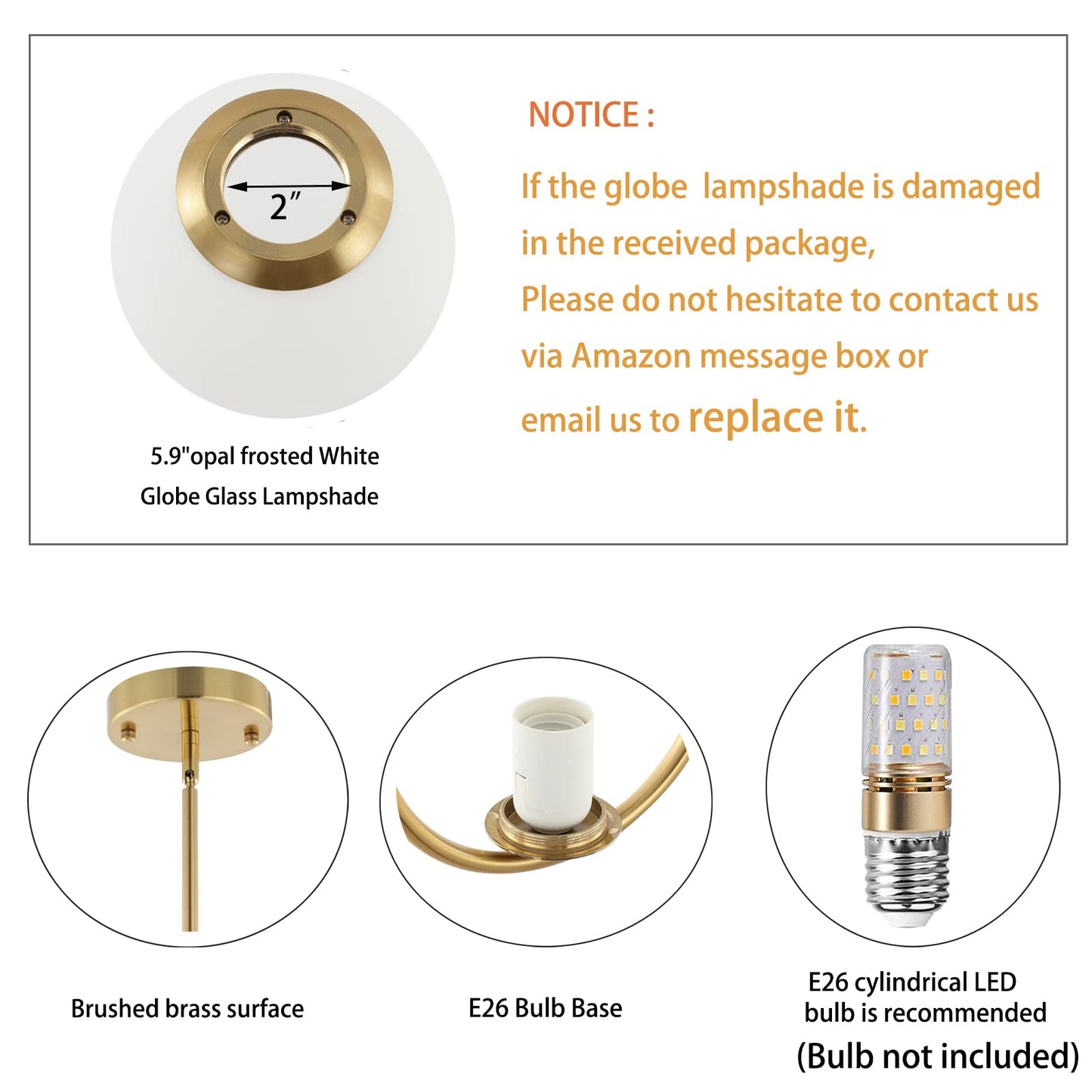 Byoliima Modern Gold Globe Pendant Light Mid Century Chandelier 1-Light Brushed Brass Ceiling Hanging Lighting Fixture With White Globe Glass Shade For Kitchen Island Dining Room Bedroom