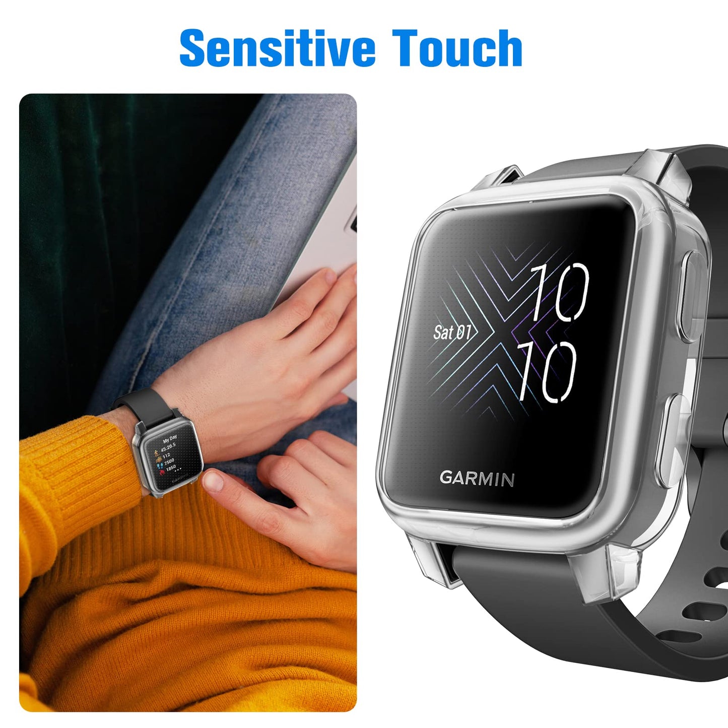 Fintie 3 Packs Screen Protector Case Compatible with Garmin Venu Sq 2 / Sq 2 Music, Soft TPU Plated Bumper Full Cover Protective Cases Scratch-Proof, Black/Clear/Silver