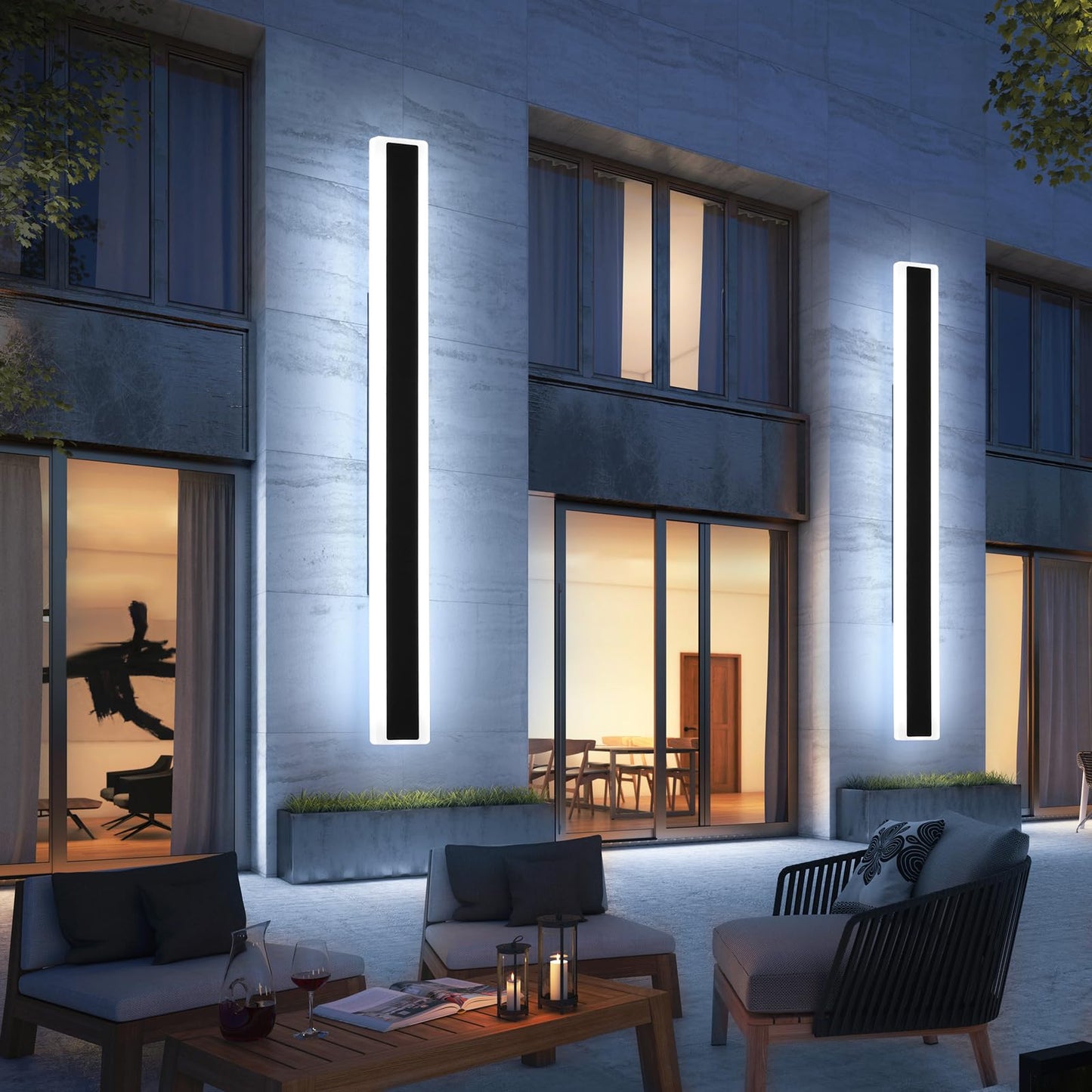 Mikeru 2Pack 70.8Inch Long Led Wall Light  6000K Cool White Modern Outdoor Wall Light Ip65 Waterproof Black Acrylic Porch Exterior Lighting Fixtures  Exterior Wall Mount Lights