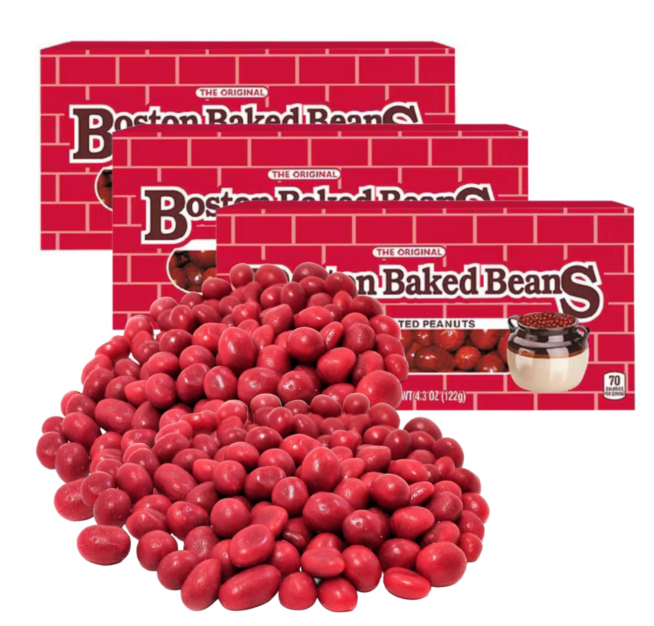 Snacks Boston Baked Beans Candy, Traditional Candy Coated Peanuts, Bulk Snack Pack for Movies, Games, Events, 3 Pack