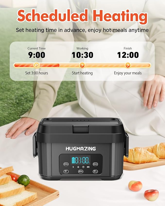 Cordless Electric Lunch Box for Adults, Men & Women – Rechargeable Self-Heating Food Warmer with 1.2L SS Container, Battery-Powered Heated Lunch Box, Perfect for Work and Travel Use (Grey)