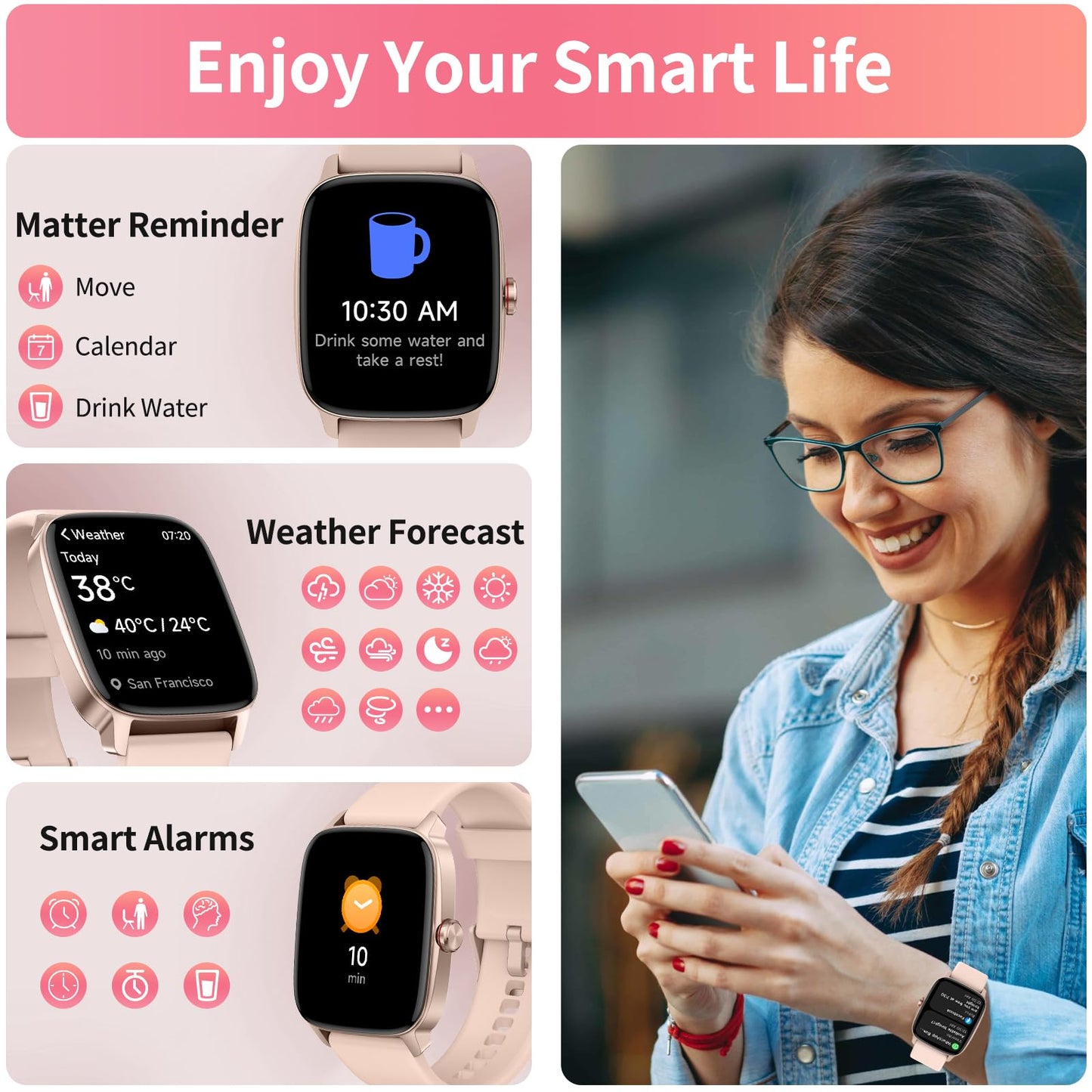 YMZ Smart Watch for Men Women, IP68 Waterproof, Bluetooth Calling, Fitness Tracker, Sleep Monitoring, 1.85'' DIY Dial, AI Built-in, 7 Days Battery, Compatible with Android & iOS