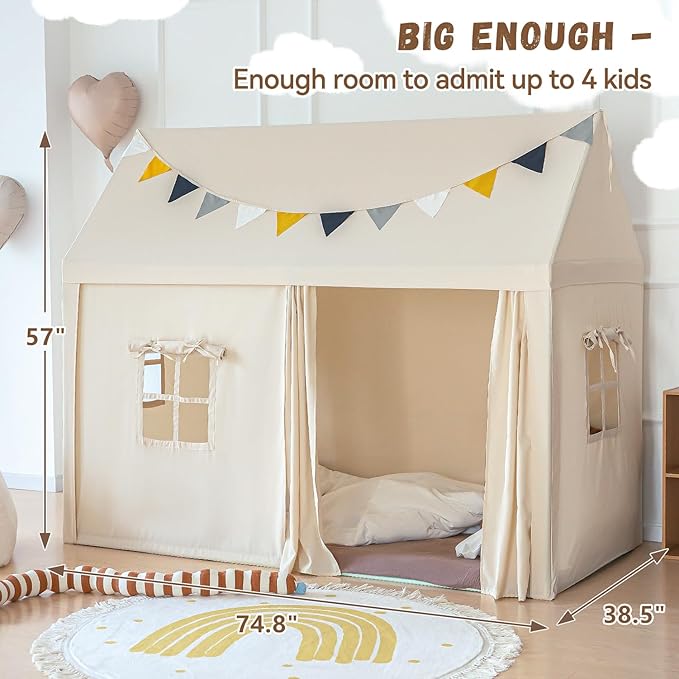 Twin Size Bed Tents Canopy - Large Sleeping Tents Indoor for Privacy Space, Portable Big Space Floor Bed Tents for Kids/Adult， 75"x 39"x57" H, Dimension Updated