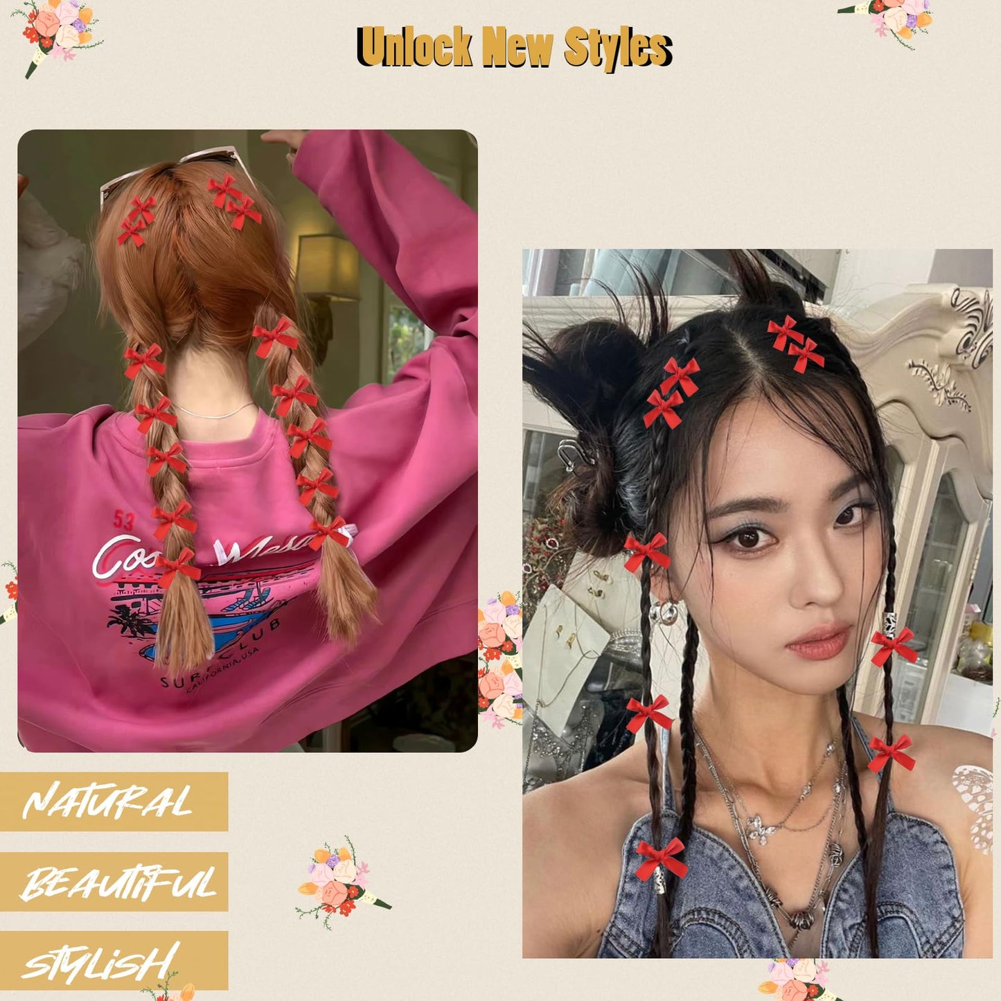 Mini Hair Bows for Women Girls Cute Hair Clips Small Alligator Hair Ribbon Accessories -30P - Red