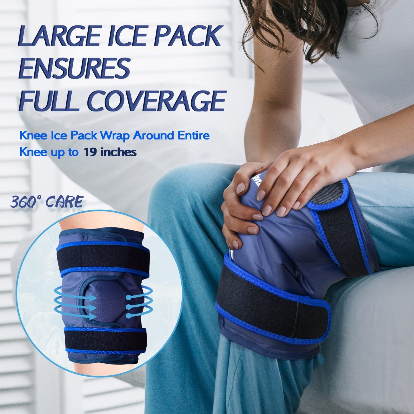 KingPavonini XXL Knee Ice Pack Wrap Around Entire Knee After Surgery, Large Reusable Gel Ice Pack for Injuries, Pain Relief, Swelling, Sports Injuries, 1 Pack (Blue)