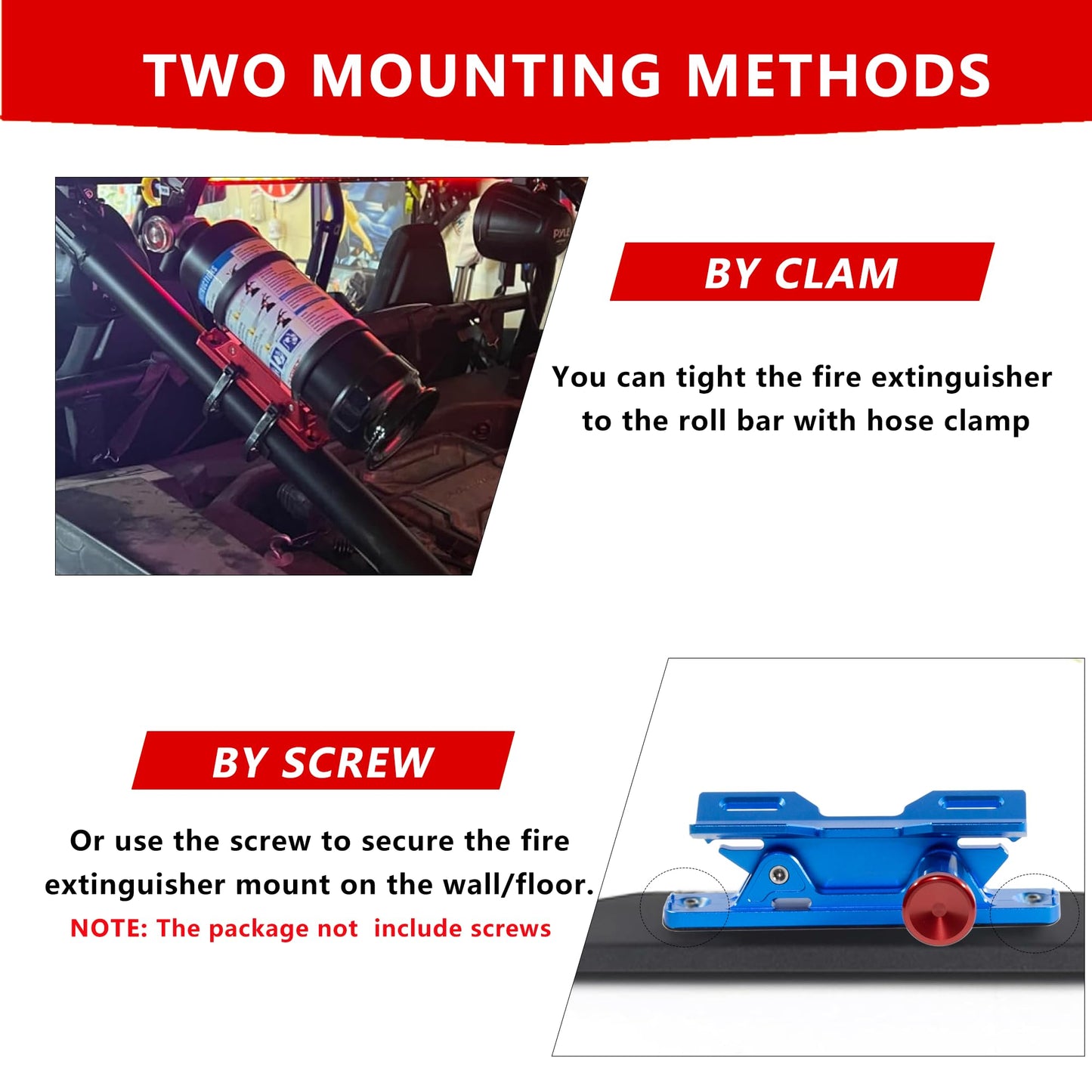 Quick Release Car Fire Extinguisher Mount – Blue Adjustable Aluminum Roll Bar Bracket Compatible with Jeep Wrangler (TJ/JK/JL/JKU), UTVs (Polaris RZR, Ranger, Can-Am X3), Trucks & Off-Road Vehicles