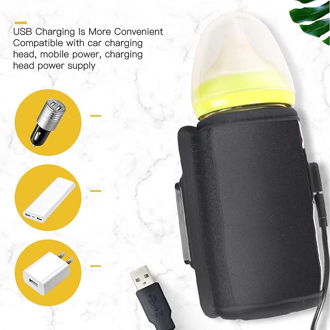 Sanpyl Milk Bottle Warmer, USB Powered Car Baby Bottle Heating Bag Travel Breast Milk Warmer with Temp Control and LCD Display, Evenly Heating for Indoor, Outdoor, Traveling, Driving