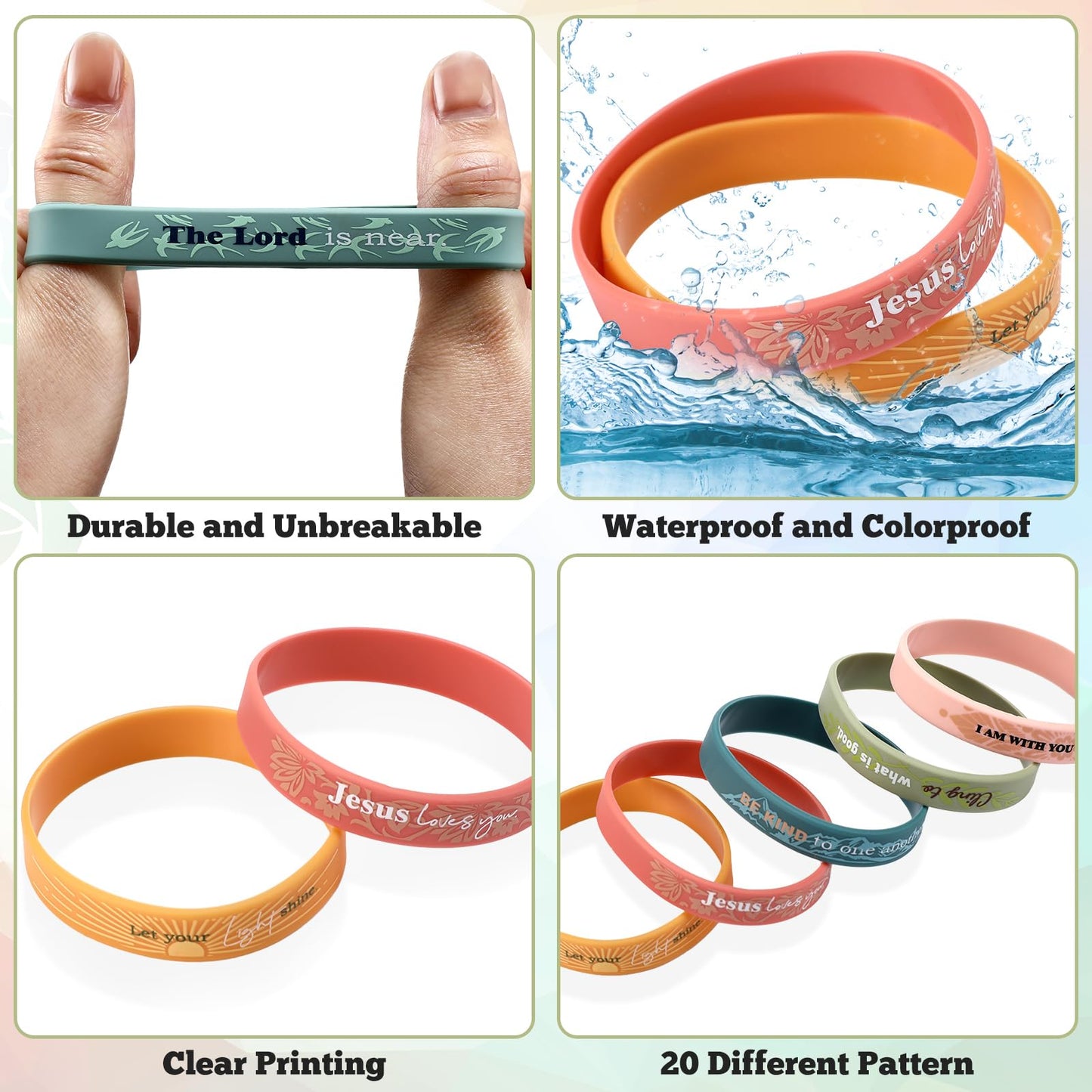 Bucherry 120 Pcs Christian Bracelets Rubber Bible Verse Bracelets Christian Silicone Jesus Religious Wristbands Bulk for Men Wom