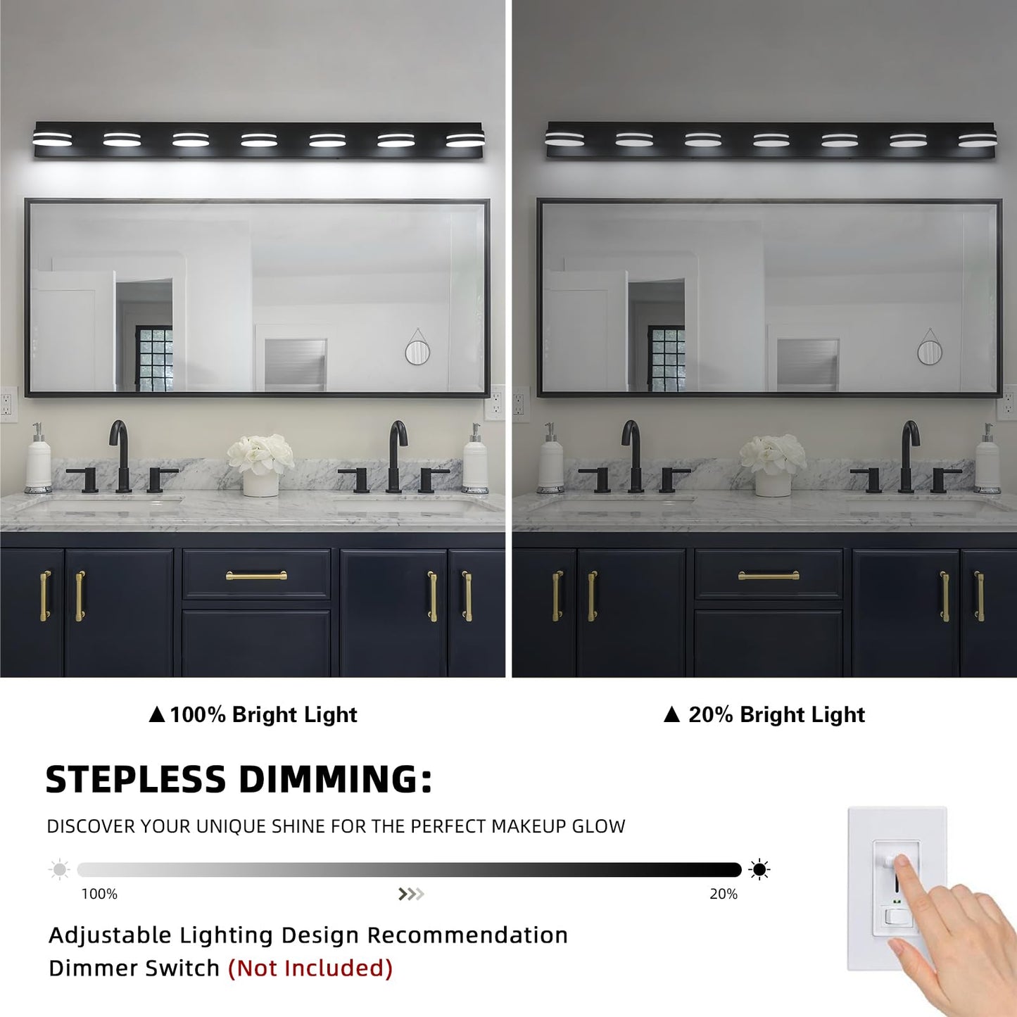 Bicrink 7-Light Bathroom Vanity Light Over Mirror  Matte Black Led Vanity Lighting Fixtures  Modern Bathroom Wall Light Fixtures With 360Rotating Lamp Head (Cool White 5500K)