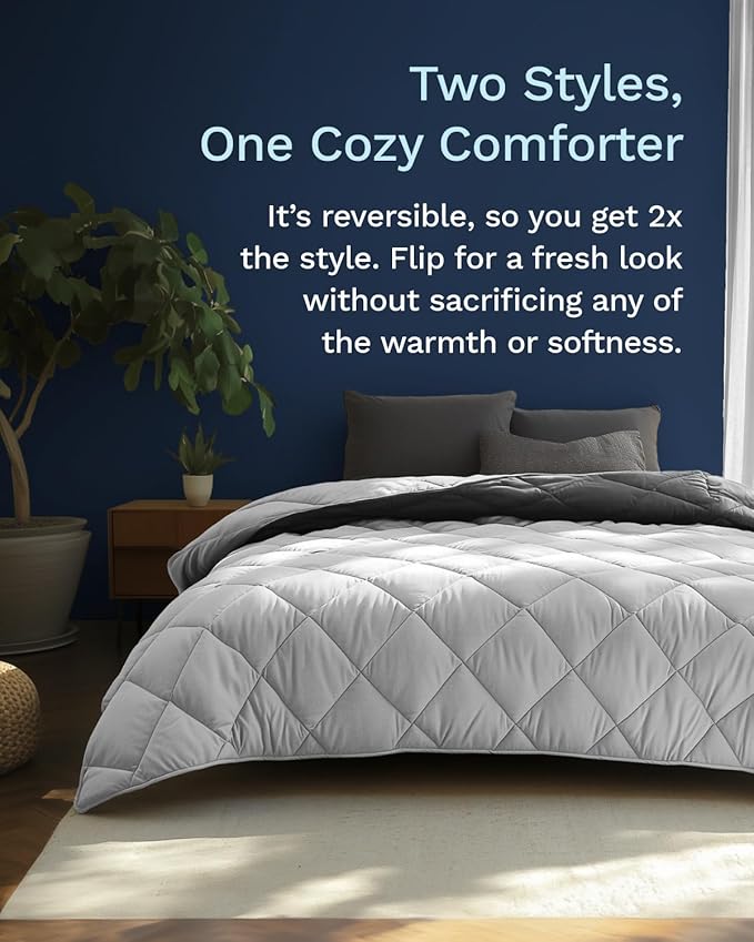 ViscoSoft Microfiber All Seasons Down Alternative Quilted Comforter - Cooling Breathable Premium Soft Reversible Microfiber Duvet Blanket, Light Gray/Dark Gray, Full
