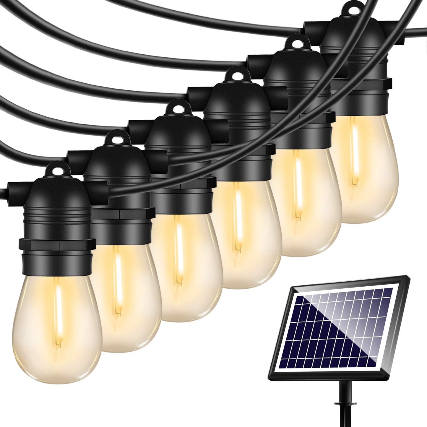SUNAPEX Solar String Lights Outdoor Waterproof 96FT with Shatterproof Edison Bulbs Yellow 2700K