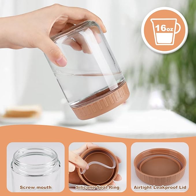 Overnight Oats Containers with Lids, 16oz Glass Jars with Lids 2 pcs, Taffy, Wide Mouth Mason jars for Salad, Yogurt, Snacks, Meal Prep