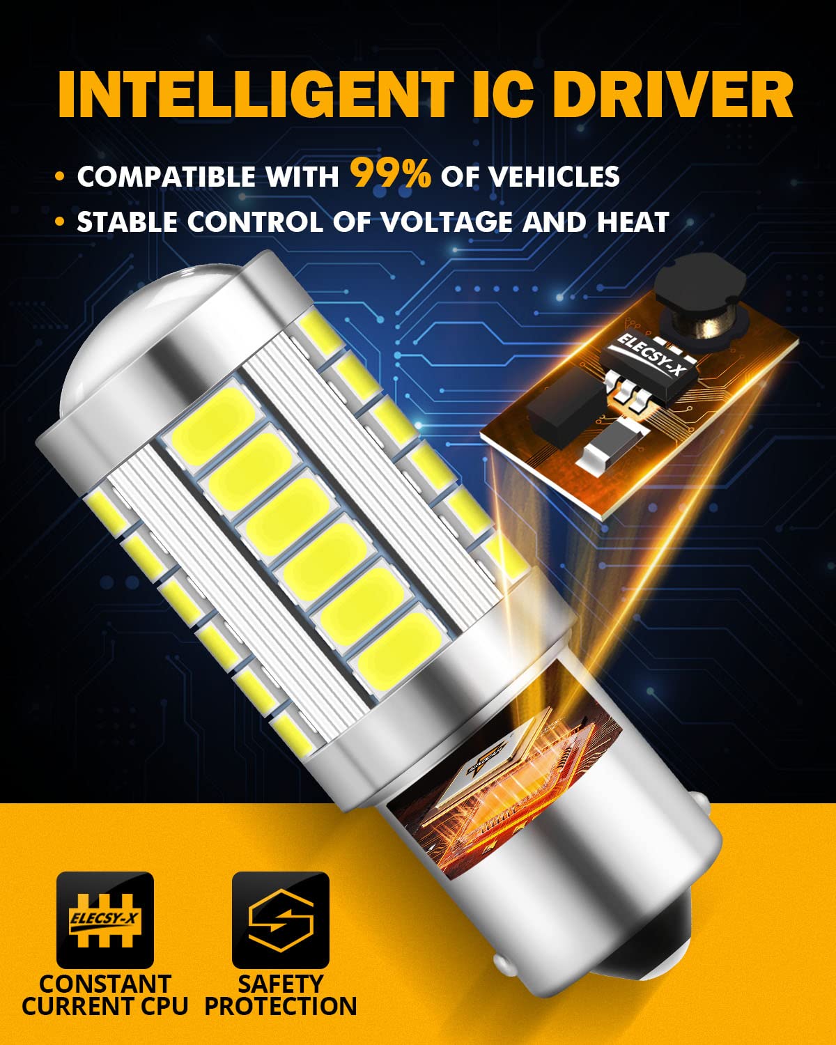 Auxbeam 1156 Led Reverse Light Bulbs, 6500K White, Aluminum, Pack Of 2, Super Bright P21W Ba15S